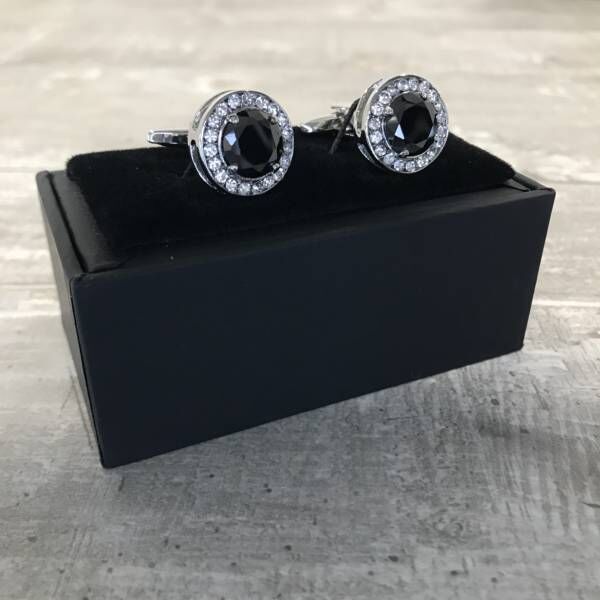 Boutons manchette strass noir